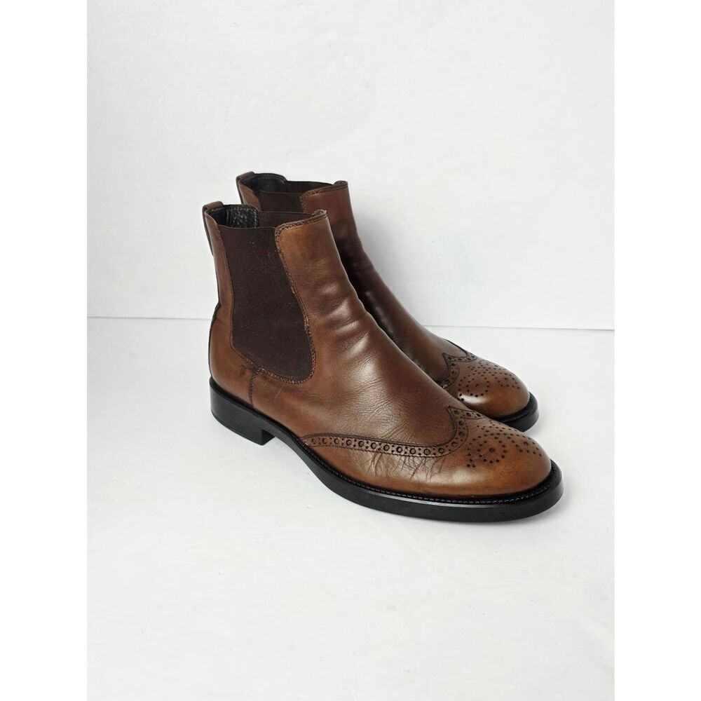 Tod's Chelsea Perforations Wingtip Ankle Boots Mens Brown Size 10